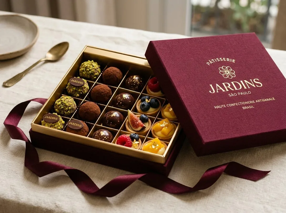 Caixa de doces finos e bombons artesanais para presentes