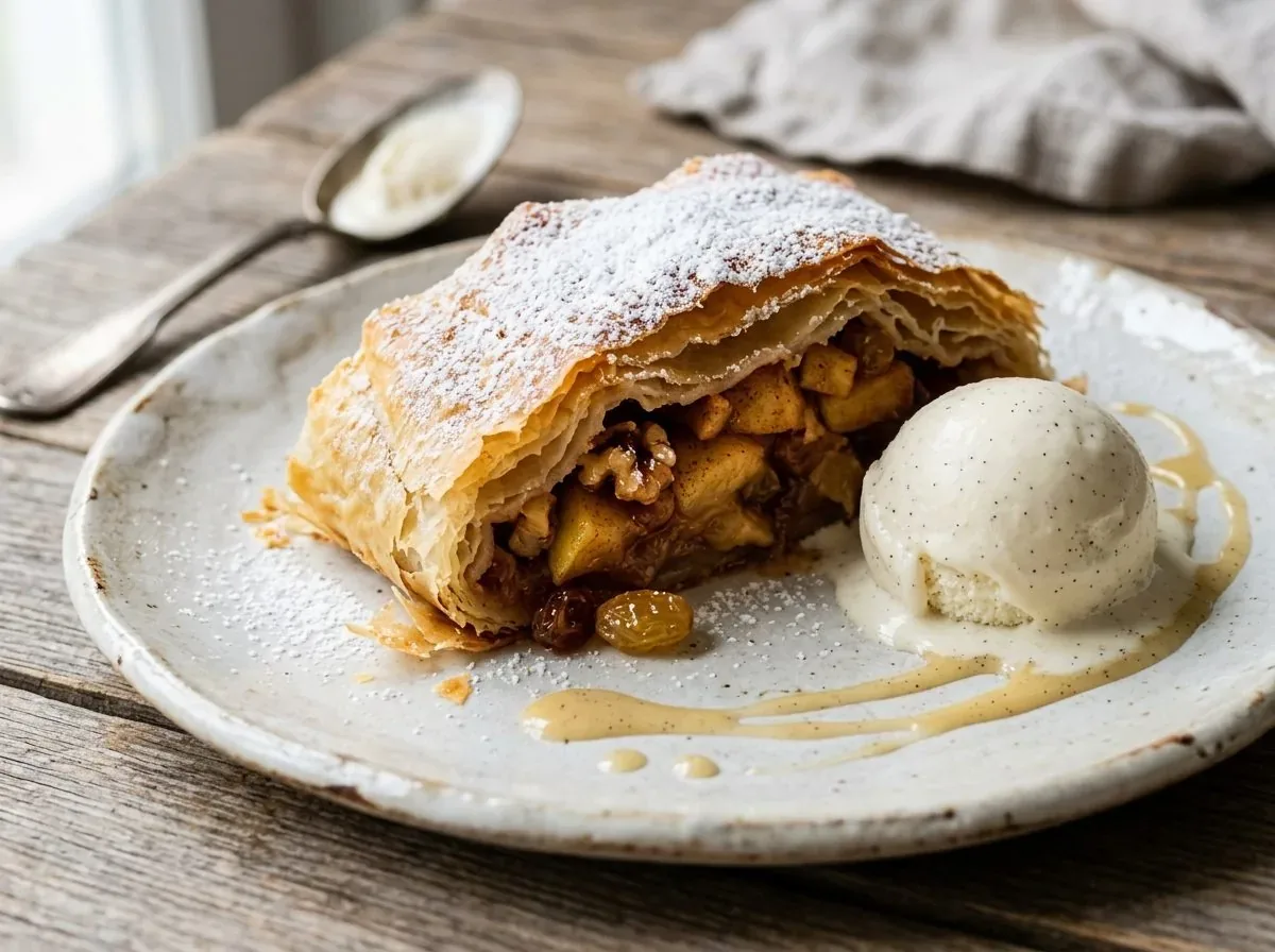 Autêntico Apfelstrudel austríaco artesanal